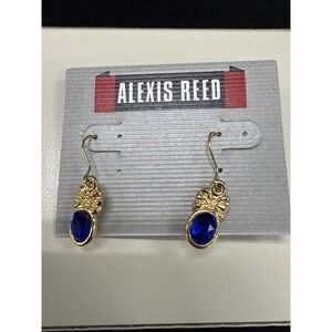 Alexis Reed Gold‎ Tone Blue Chiseled Stone Earrings R1-7